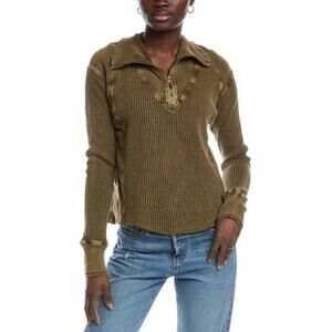 Free People Women’s XS Ashton Zip Thermal Pullover Green Minimalist Contemporary